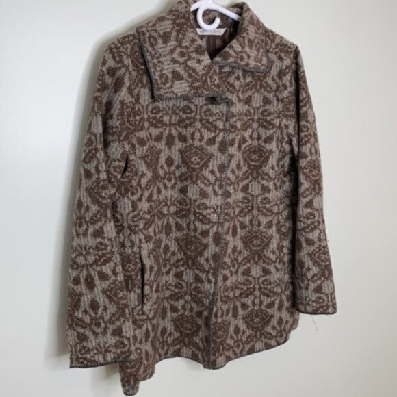 Woolrich Women Gray Aztec Heather Wool Knit Blanket Cardigan Coat Size Medium - Picture 2 of 10